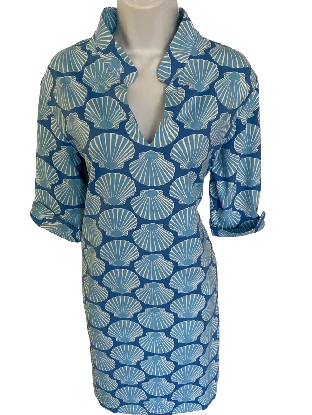 Sailor Sailor  Blue Shell-Print  UPF 50  Dress -L